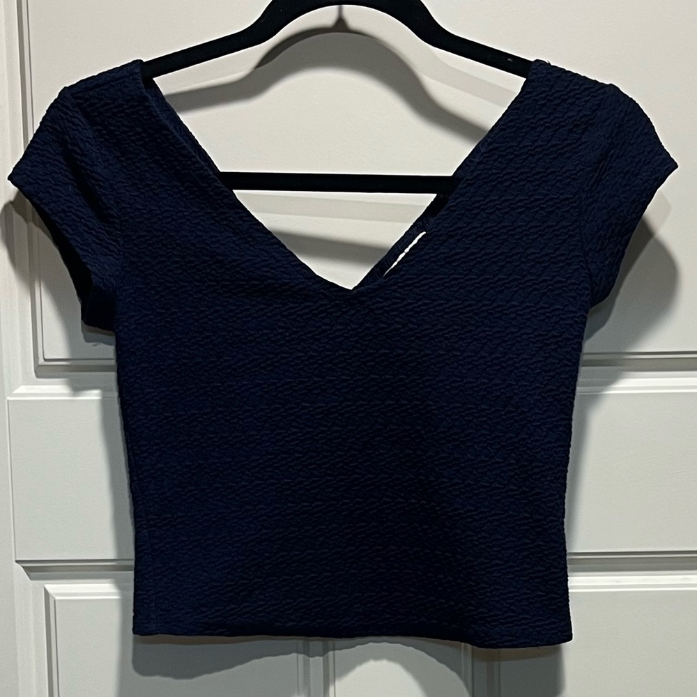 Navy Blue V-Neck Women's Crop Top